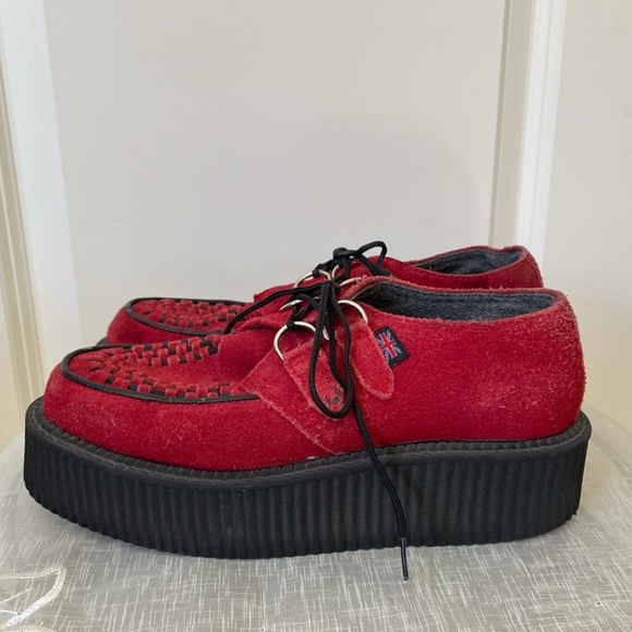tuk Shoes Vintage Tuk Red Black Suede Platform Creepers Shoes